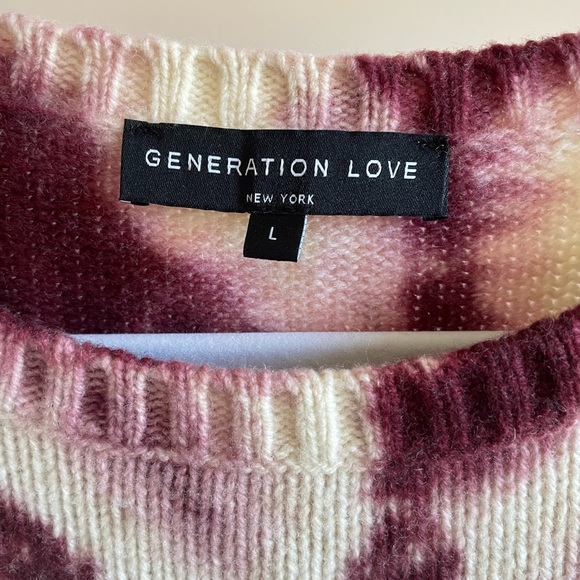 NWOT Generation Love Tyrell Tie Dye Burgundy/Cream Sweater w/ puff sleeve - SZ L - Picture 4 of 16